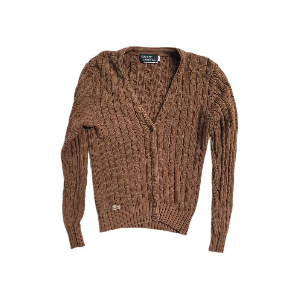 Vintage Lacoste Women's  Knit Brown M Cardigan‎  Cotton
